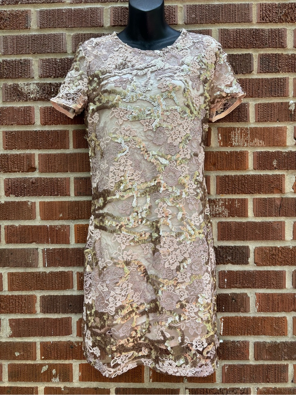 Studio F vintage Womens Sz 6 Sequin Pink Blush Gold Shealth Mini Party Dress
